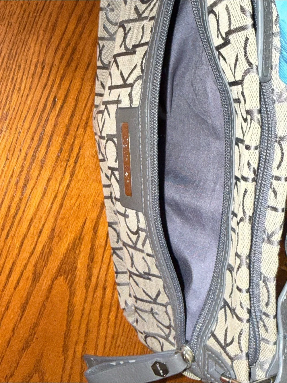 Calvin Klein Tan and Black Signature Monogram Crossbody Bag